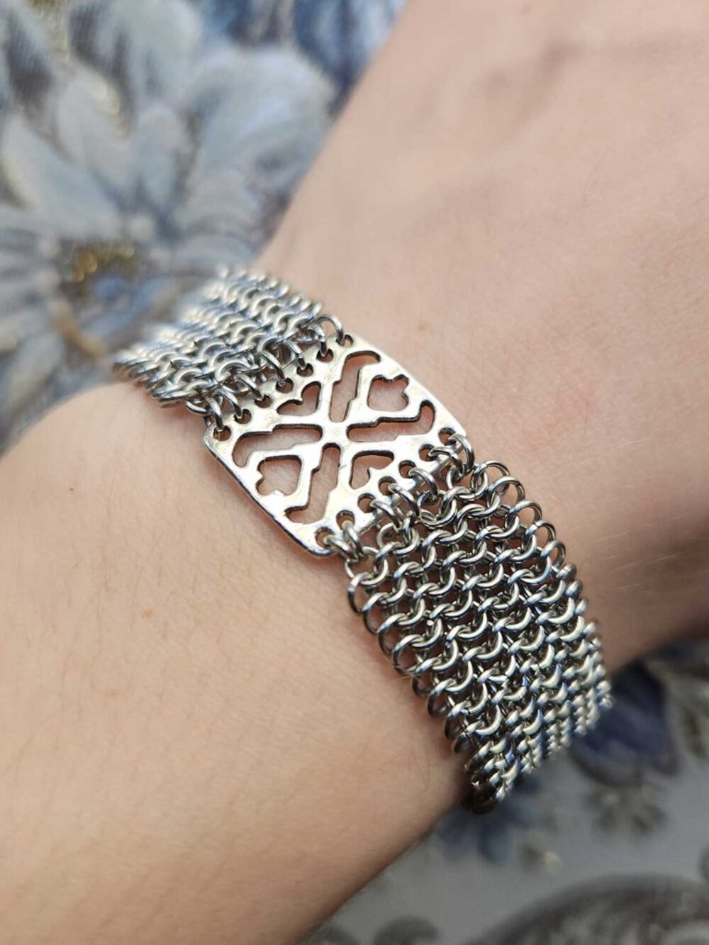 Vintage medieval style delicate silver chainmail bracelet